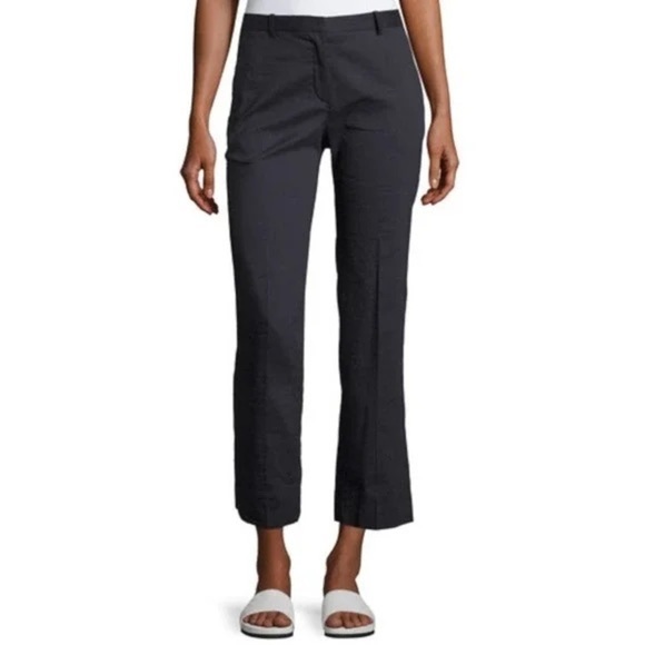 Theory Hartsdale Black Ankle Pants NP Crunch Wash Cropped Trouser EUC Size 4 - Picture 1 of 7